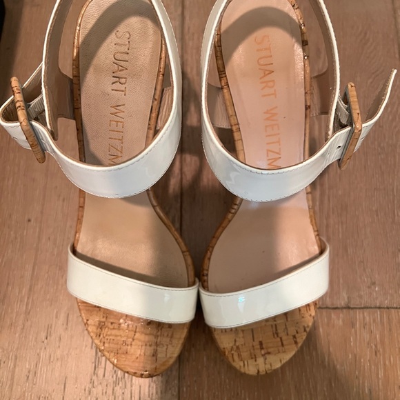 Stuart Weitzman Alesha Platform White Patent Leather/ Cork Sandal Size 7 - Picture 13 of 13